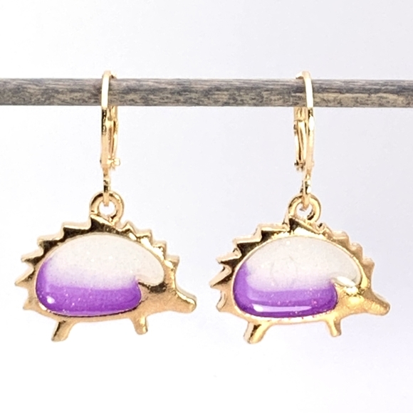 Purple Hedgehog Earrings - Picture 1 of 5